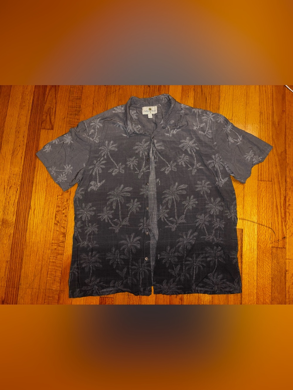 Island Shores Men's 2XL Reg Gray Cotton Woven Tropical Palm Tree SS Button-Up